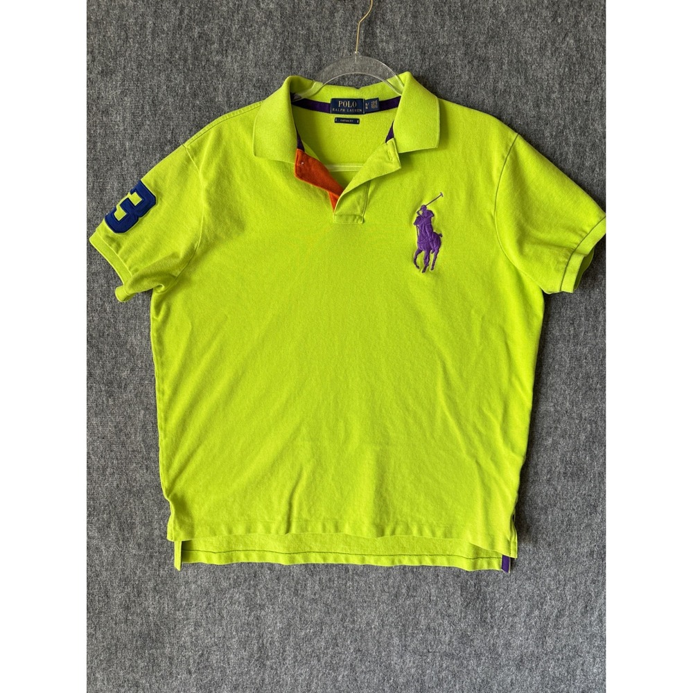 Polo Ralph Lauren Mens XL Custom Fit Neon Lime Green Big Pony Polo Shirt 3